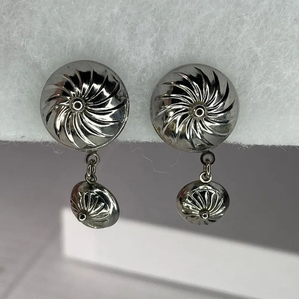 Vintage swirl dangle silver tone screwback style earrings